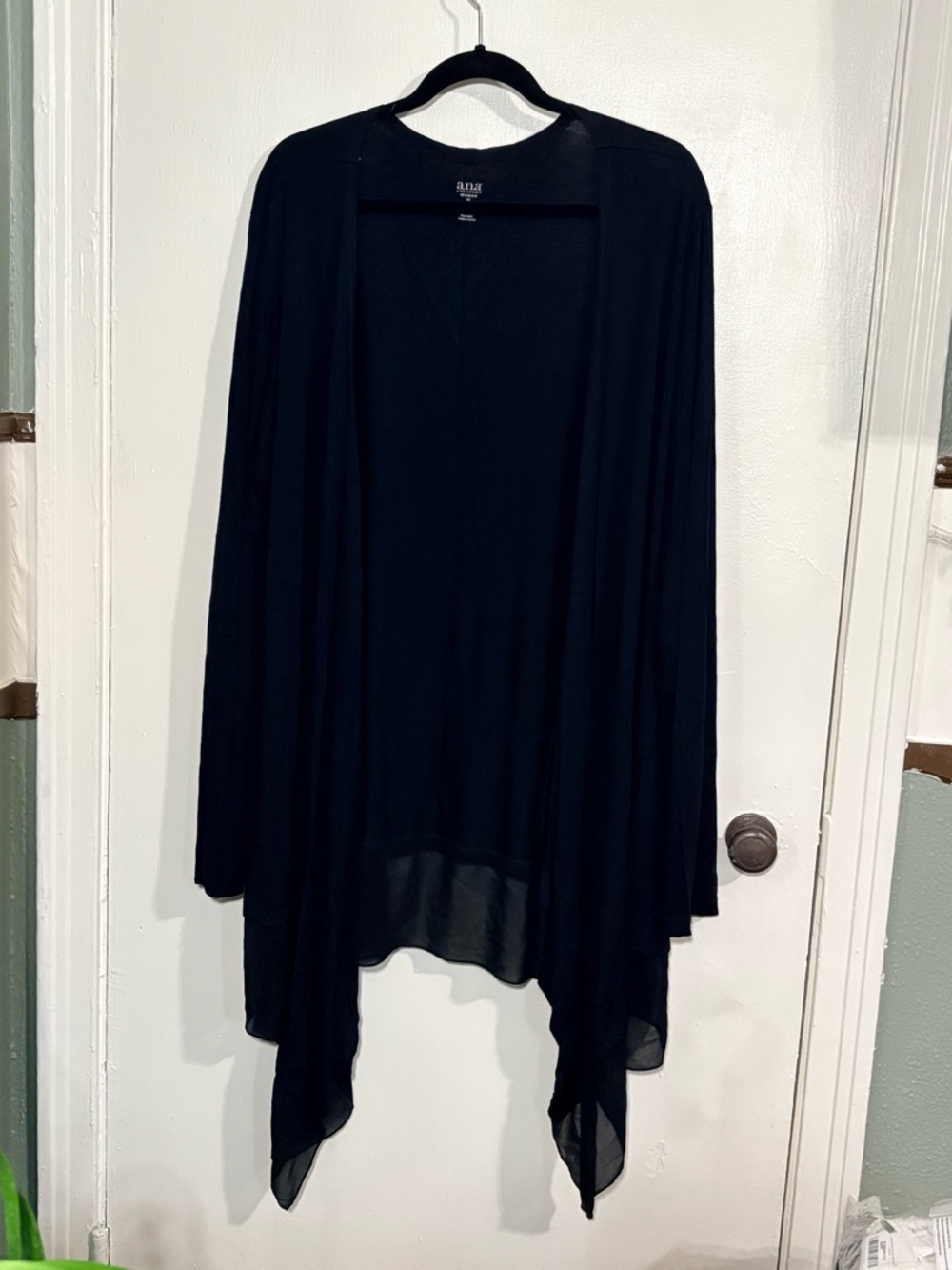 a.n.a Black Open Front Cardigan Sheer Hem Lightweight 2X